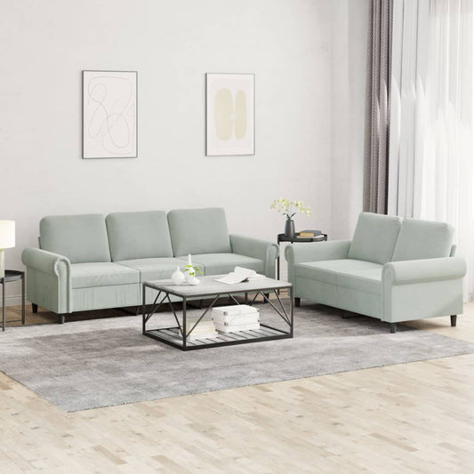 Set di Divani 2 pz con Cuscini Grigio Chiaro in Velluto - homemem39