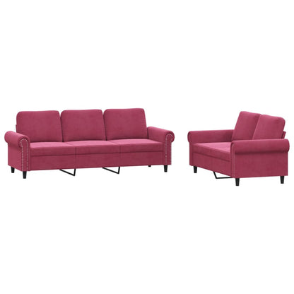 Set di Divani 2 pz con Cuscini Rosso Vino in Velluto | homemem39
