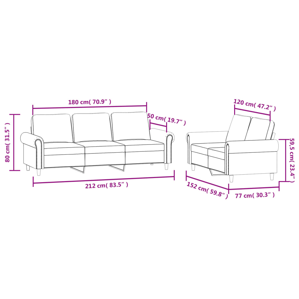 Set di Divani 2 pz con Cuscini Rosso Vino in Velluto | homemem39
