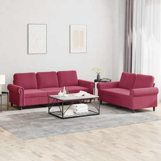 Set di Divani 2 pz con Cuscini Rosso Vino in Velluto | homemem39