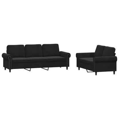 Set di Divani 2 pz con Cuscini Nero in Velluto | homemem39