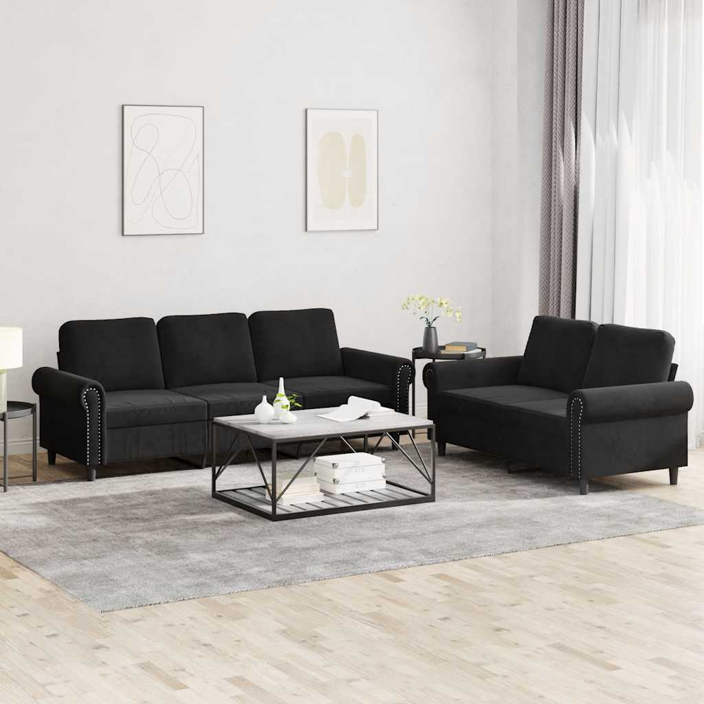 Set di Divani 2 pz con Cuscini Nero in Velluto | homemem39