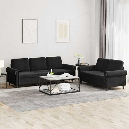 Set di Divani 2 pz con Cuscini Nero in Velluto | homemem39