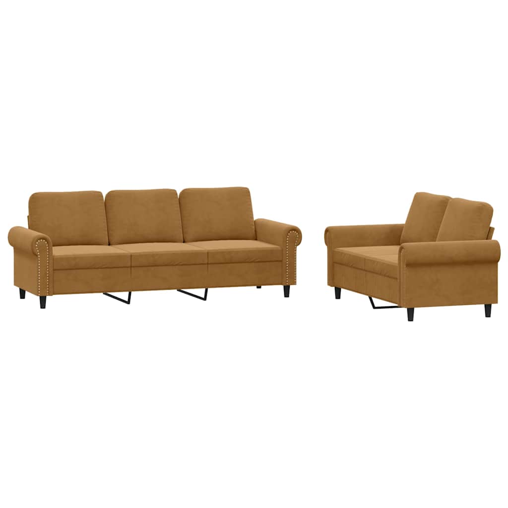 Set di Divani 2 pz con Cuscini Marrone in Velluto | homemem39