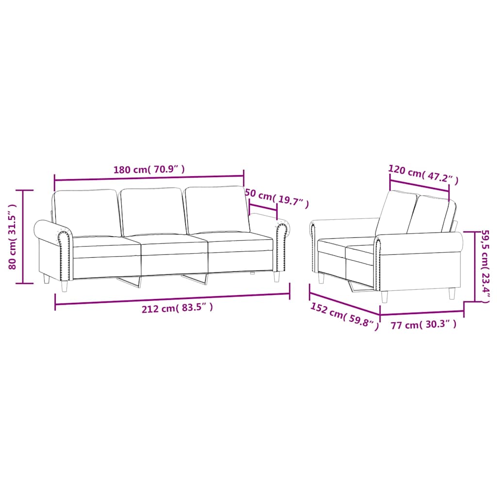 Set di Divani 2 pz con Cuscini Marrone in Velluto | homemem39