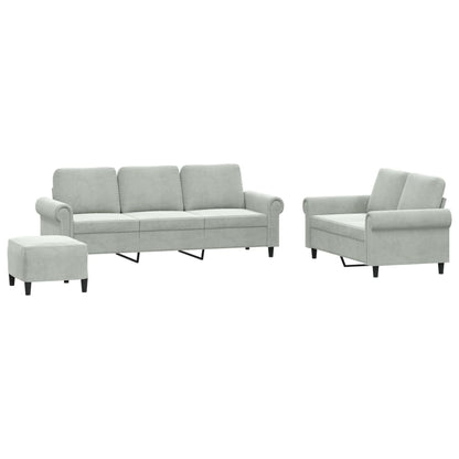 Set di Divani 3 pz con Cuscini Grigio Chiaro in Velluto | homemem39