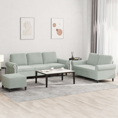 Set di Divani 3 pz con Cuscini Grigio Chiaro in Velluto | homemem39