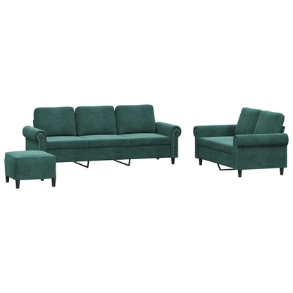 Set di Divani 3 pz con Cuscini Verde scuro in Velluto