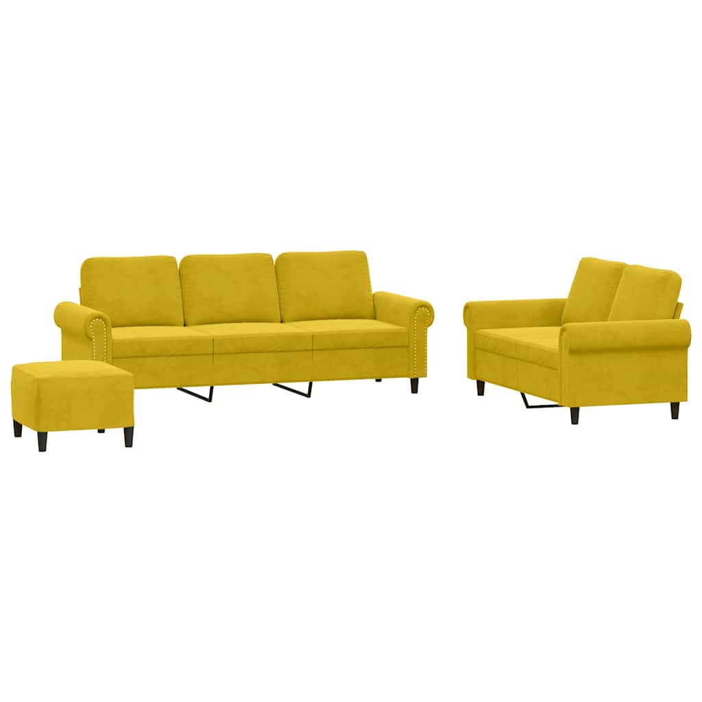 Set di Divani 3 pz con Cuscini giallo in Velluto | homemem39