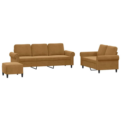 Set di Divani 3 pz con Cuscini Marrone in Velluto | homemem39