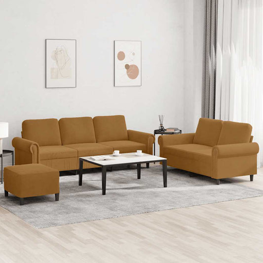 Set di Divani 3 pz con Cuscini Marrone in Velluto | homemem39