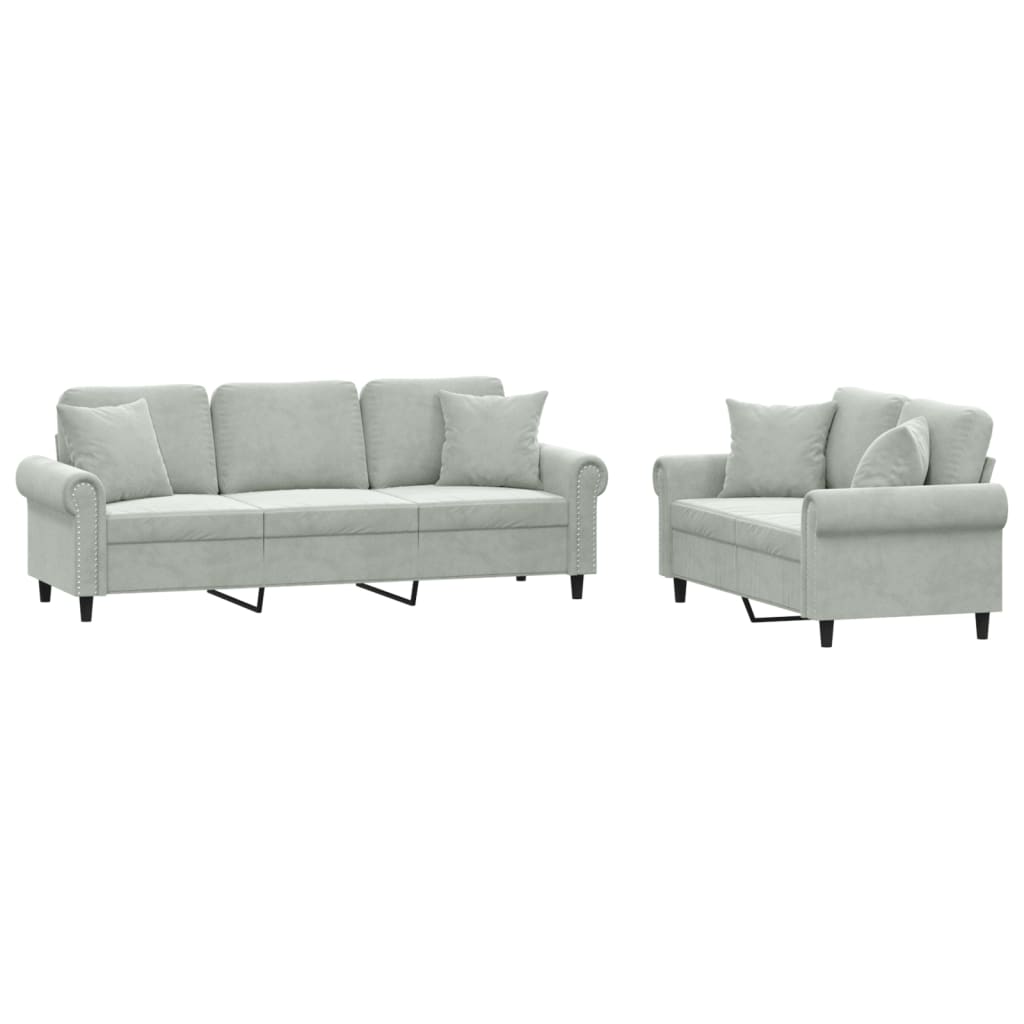 Set di Divani 2 pz con Cuscini Grigio Chiaro in Velluto | homemem39
