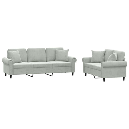 Set di Divani 2 pz con Cuscini Grigio Chiaro in Velluto | homemem39