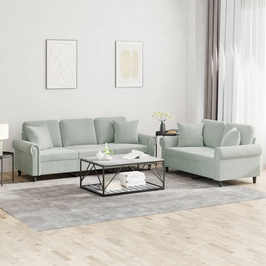 Set di Divani 2 pz con Cuscini Grigio Chiaro in Velluto | homemem39