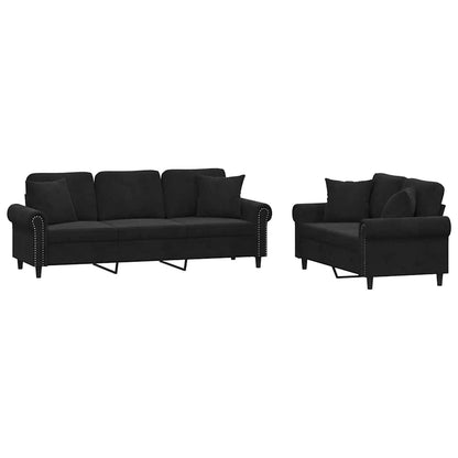Set di Divani 2 pz con Cuscini Nero in Velluto | homemem39