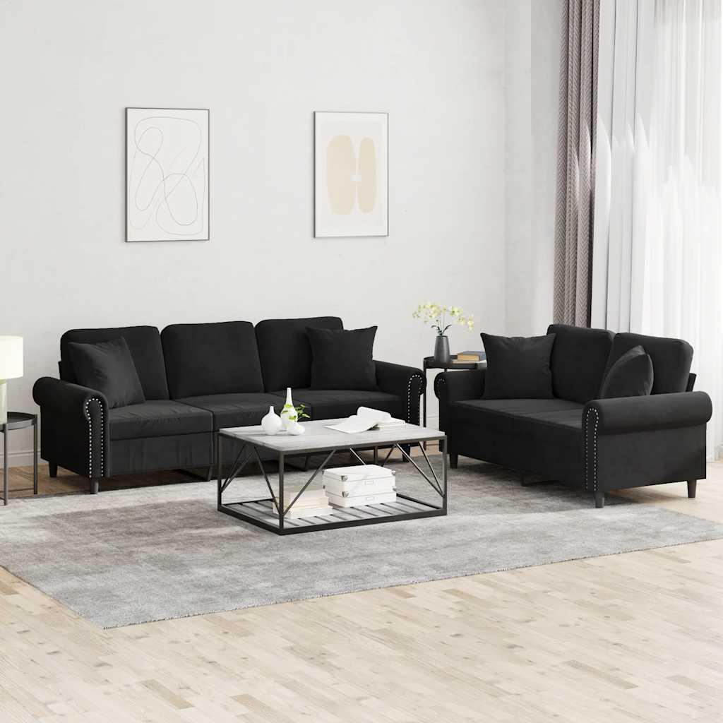 Set di Divani 2 pz con Cuscini Nero in Velluto | homemem39