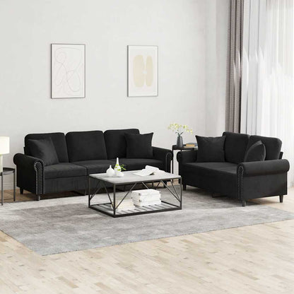 Set di Divani 2 pz con Cuscini Nero in Velluto | homemem39