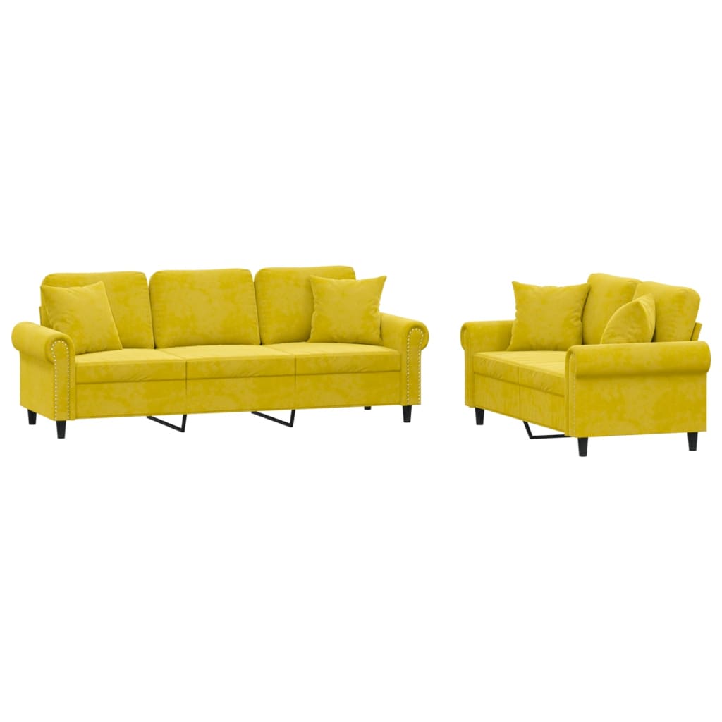 Set di Divani 2 pz con Cuscini Giallo in Velluto - homemem39