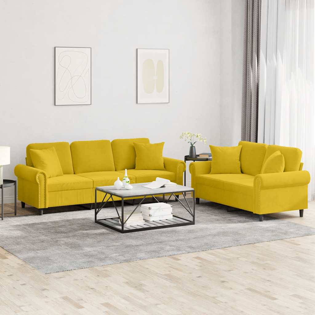 Set di Divani 2 pz con Cuscini Giallo in Velluto | homemem39