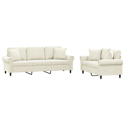 Set di Divani 2 pz con Cuscini Crema in Velluto