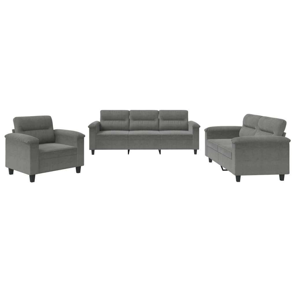 Set Divani 3 pz con Cuscini Grigio Scuro in Tessuto Microfibra | homemem39
