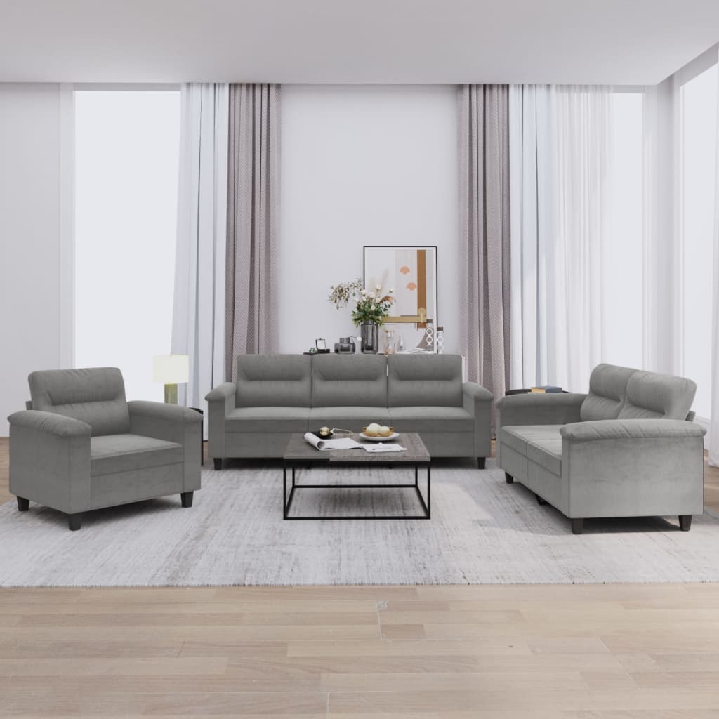 Set Divani 3 pz con Cuscini Grigio Scuro in Tessuto Microfibra | homemem39