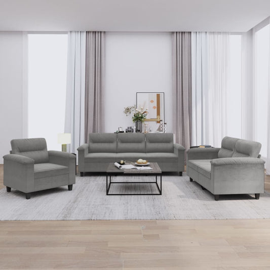 Set Divani 3 pz con Cuscini Grigio Scuro in Tessuto Microfibra | homemem39