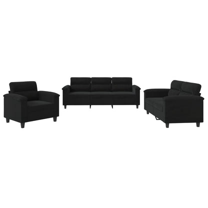Set Divani 3 pz con Cuscini Nero in Tessuto Microfibra | homemem39