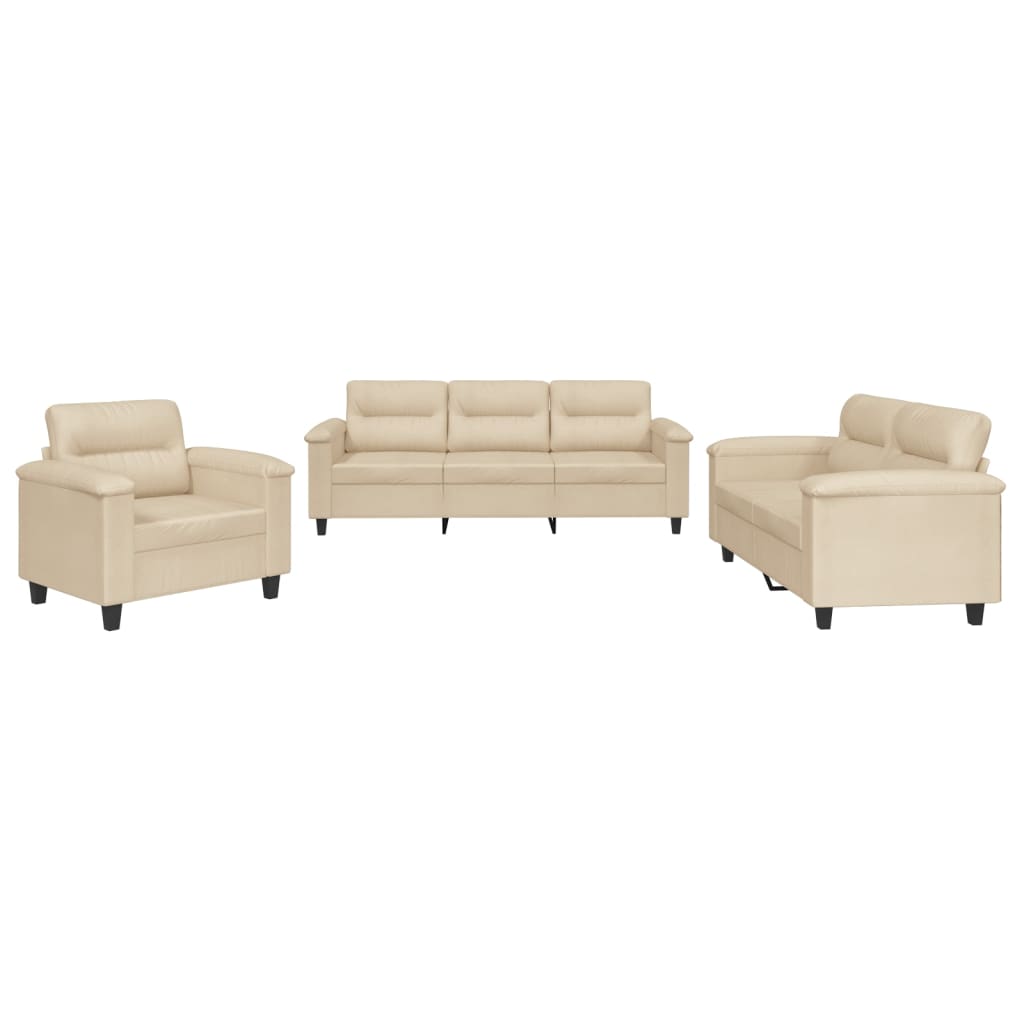 Set Divani 3 pz con Cuscini Crema in Tessuto Microfibra | homemem39