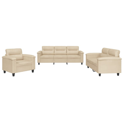 Set Divani 3 pz con Cuscini Crema in Tessuto Microfibra | homemem39