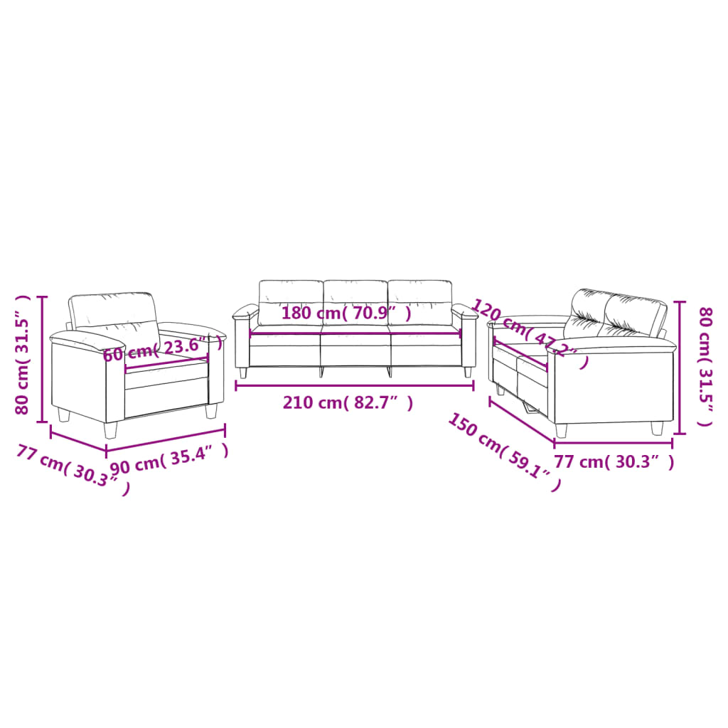 Set Divani 3 pz con Cuscini Crema in Tessuto Microfibra | homemem39