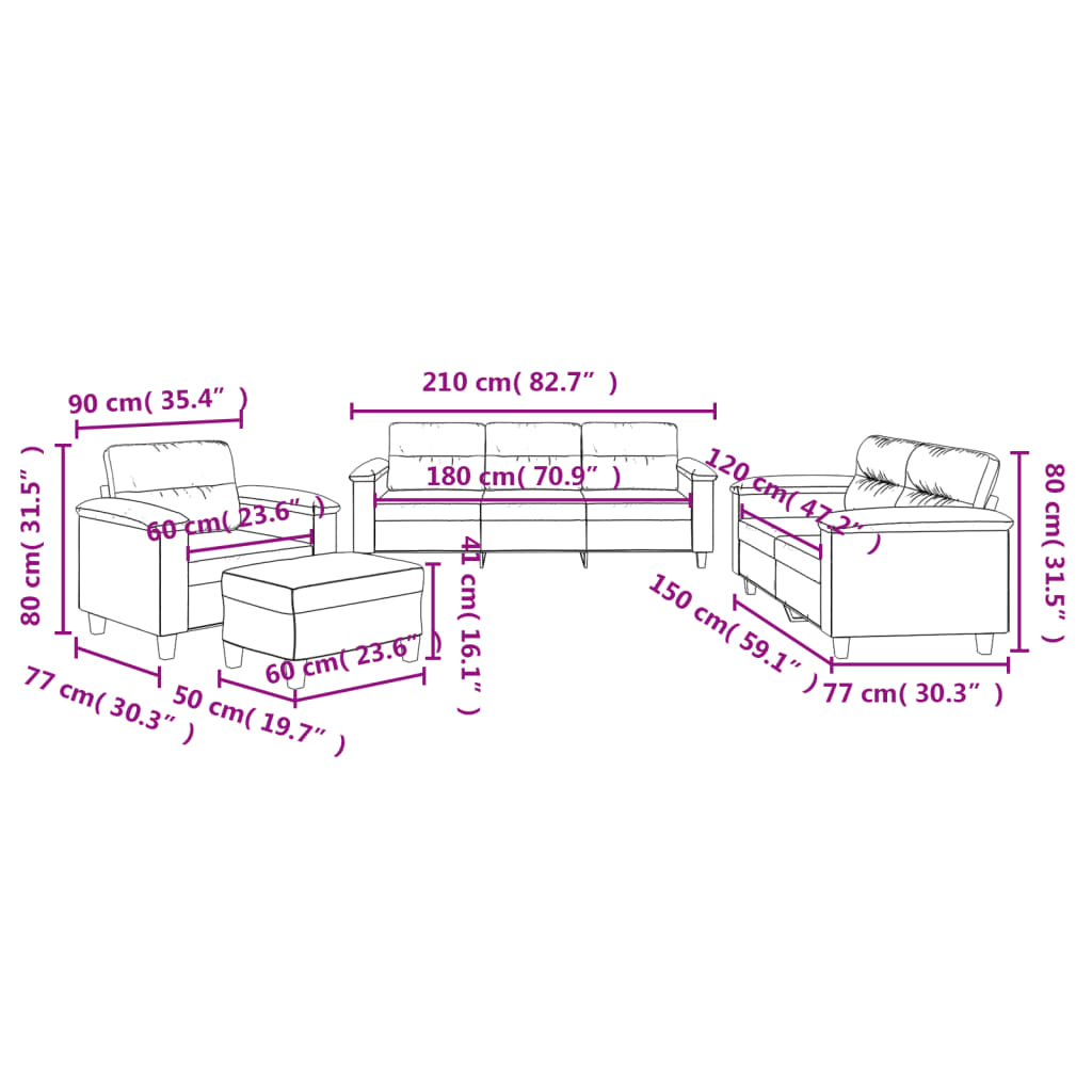 Set Divani 4 pz con Cuscini Grigio Scuro in Tessuto Microfibra