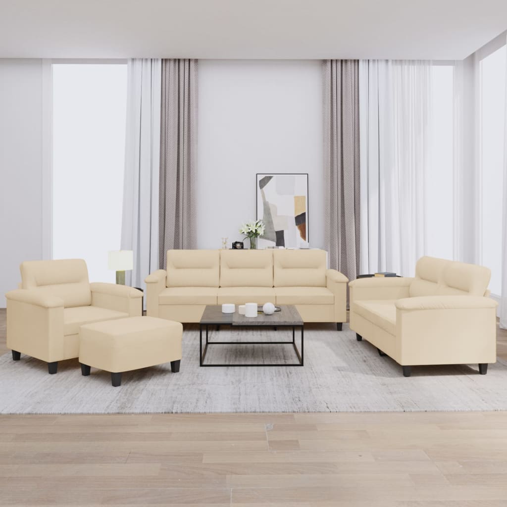 Set Divani 4 pz con Cuscini Crema in Tessuto Microfibra - homemem39