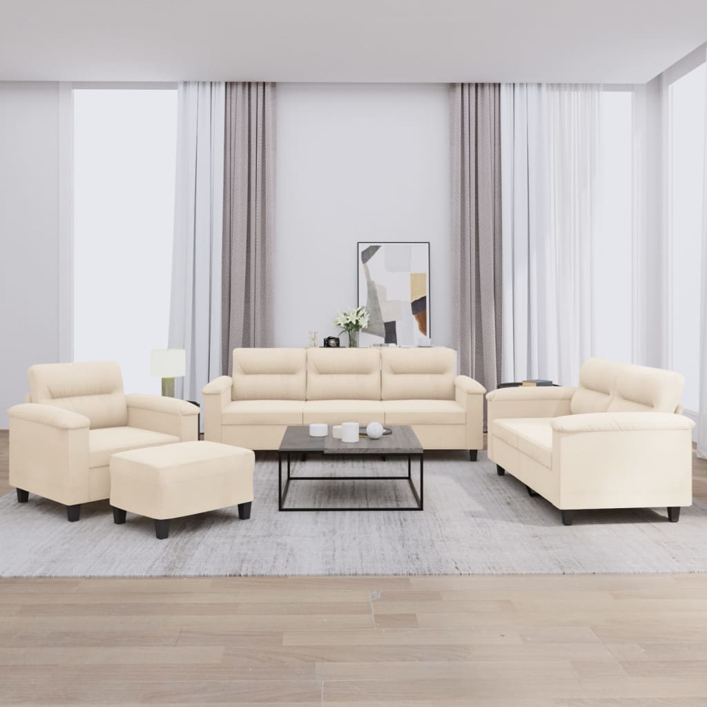 Set Divani 4 pz con Cuscini Beige in Tessuto Microfibra
