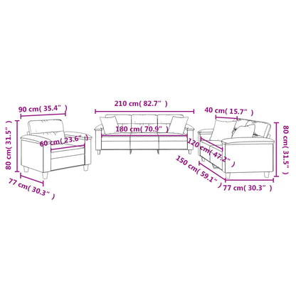 Set Divani 3 pz con Cuscini Nero in Tessuto Microfibra | homemem39