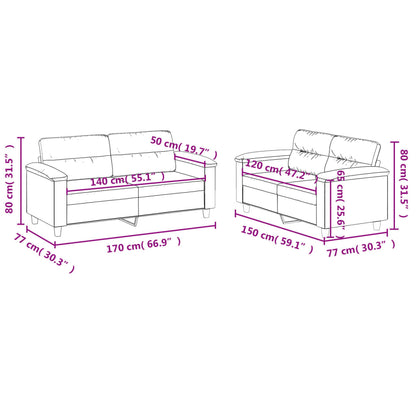 Set Divani 2 pz con Cuscini Grigio Chiaro in Tessuto Microfibra - homemem39