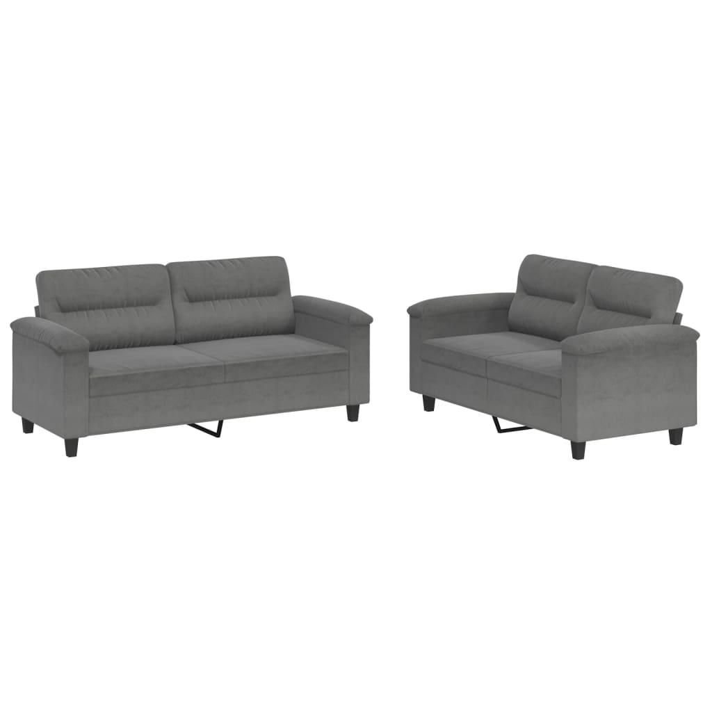 Set Divani 2 pz con Cuscini Grigio Scuro in Tessuto Microfibra | homemem39