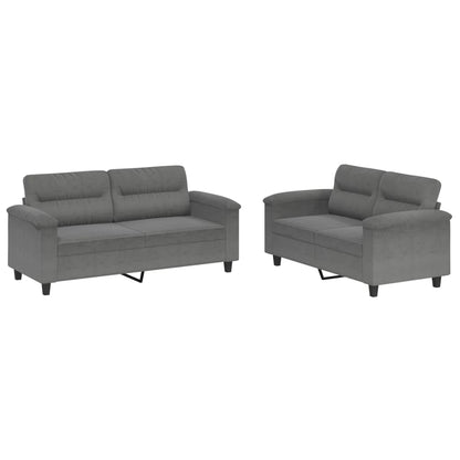 Set Divani 2 pz con Cuscini Grigio Scuro in Tessuto Microfibra | homemem39