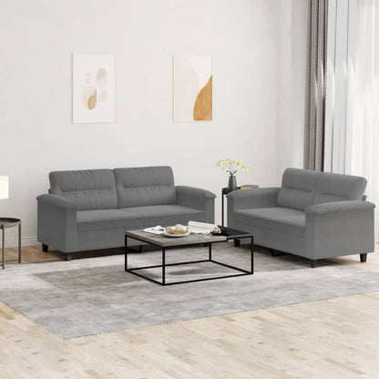 Set Divani 2 pz con Cuscini Grigio Scuro in Tessuto Microfibra | homemem39