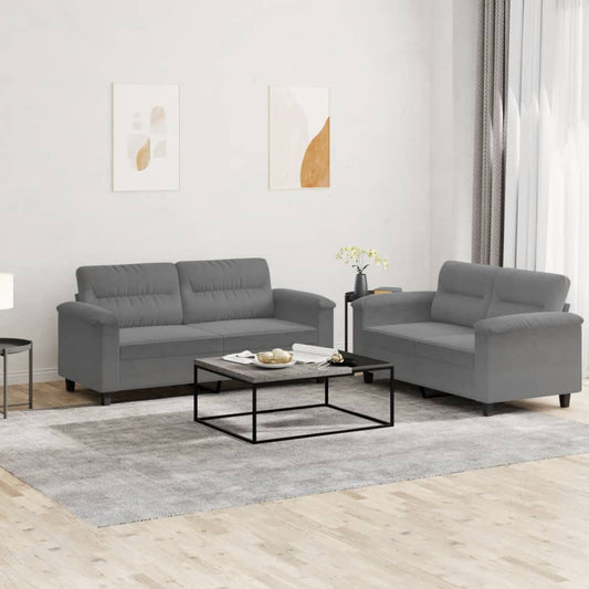 Set Divani 2 pz con Cuscini Grigio Scuro in Tessuto Microfibra | homemem39