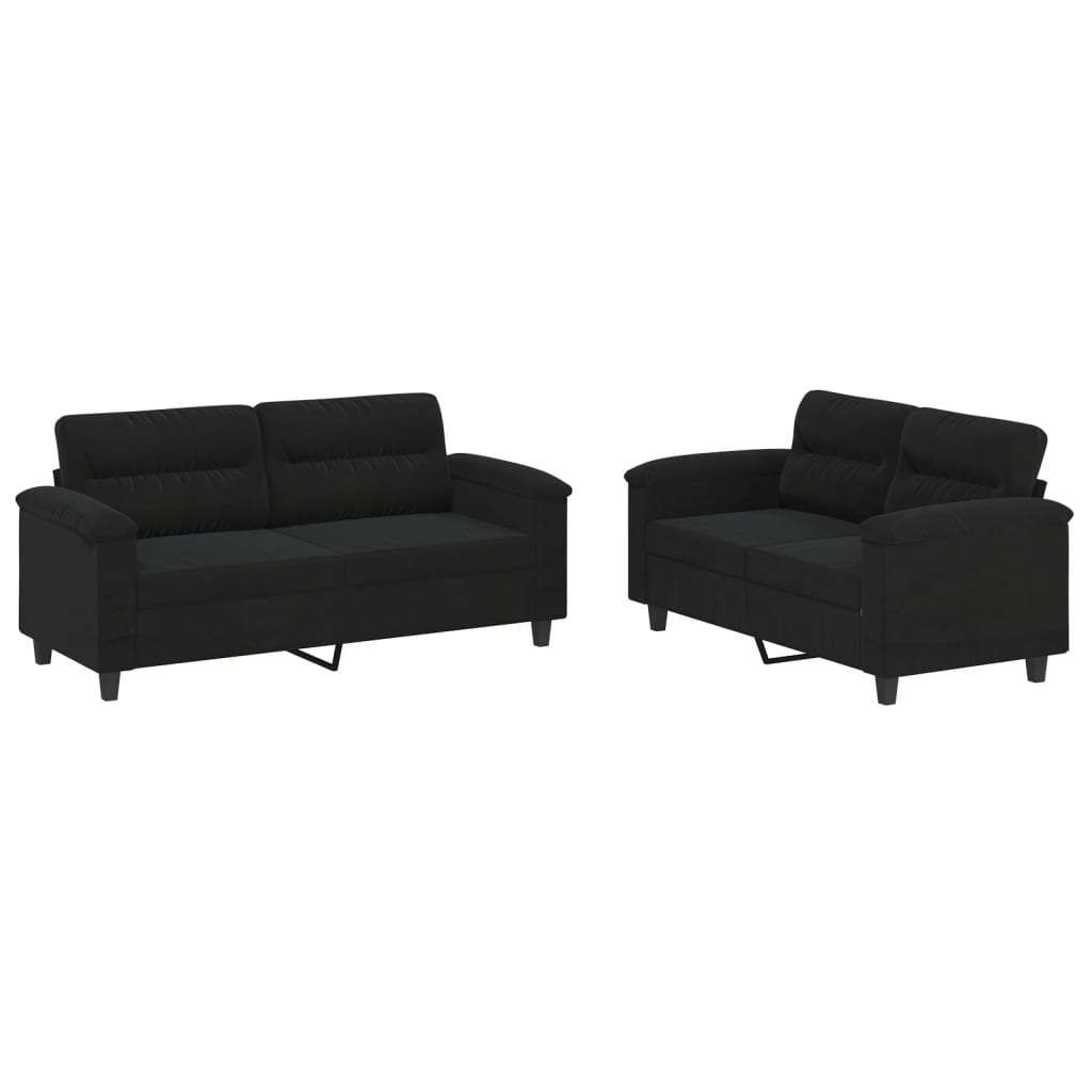 Set Divani 2 pz con Cuscini Nero in Tessuto Microfibra | homemem39