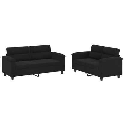 Set Divani 2 pz con Cuscini Nero in Tessuto Microfibra | homemem39
