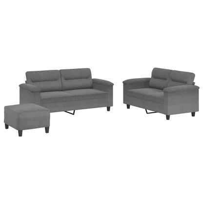 Set Divani 3 pz con Cuscini Grigio Scuro in Tessuto Microfibra | homemem39