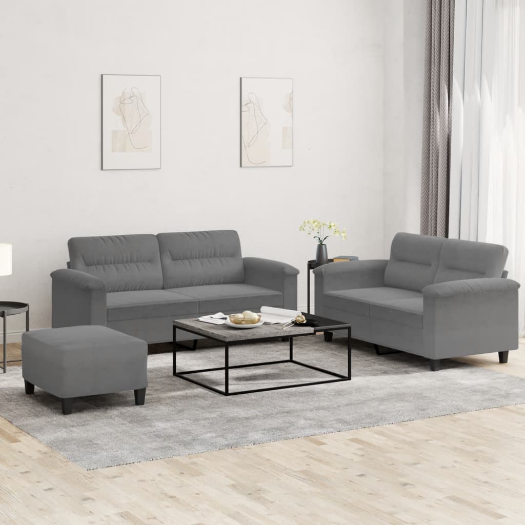 Set Divani 3 pz con Cuscini Grigio Scuro in Tessuto Microfibra | homemem39