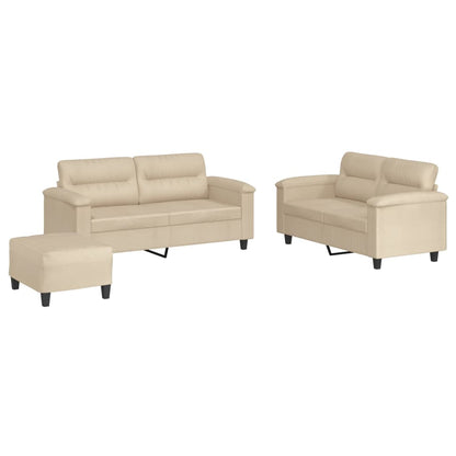 Set Divani 3 pz con Cuscini Crema in Tessuto Microfibra | homemem39