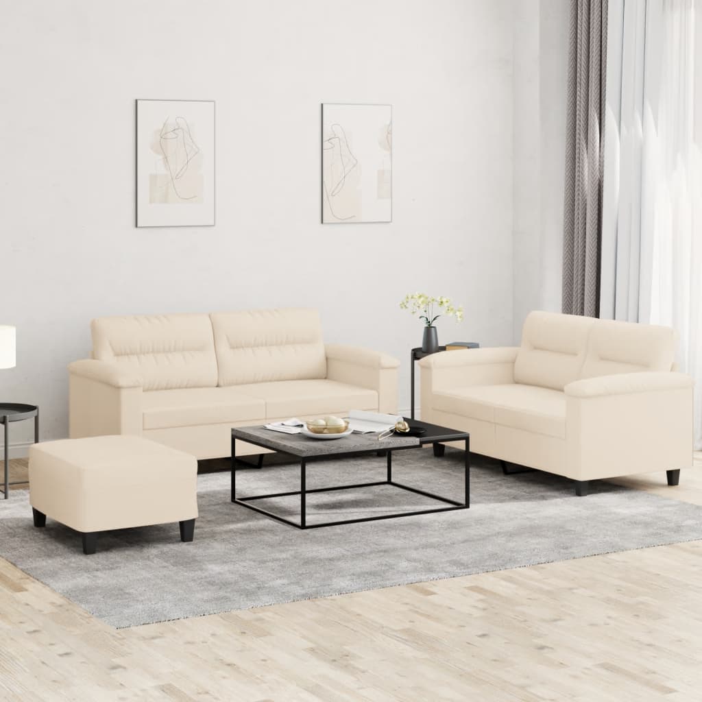 Set Divani 3 pz con Cuscini Beige in Tessuto Microfibra | homemem39