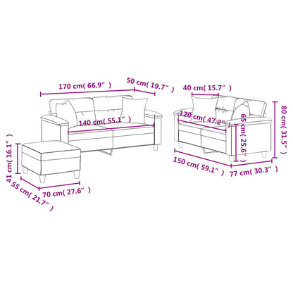 Set Divani 3 pz con Cuscini tortora in Tessuto Microfibra