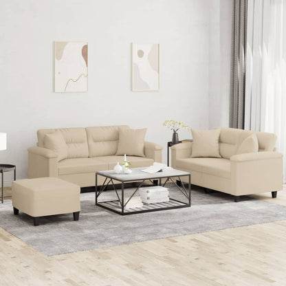 Set Divani 3 pz con Cuscini Crema in Tessuto Microfibra | homemem39