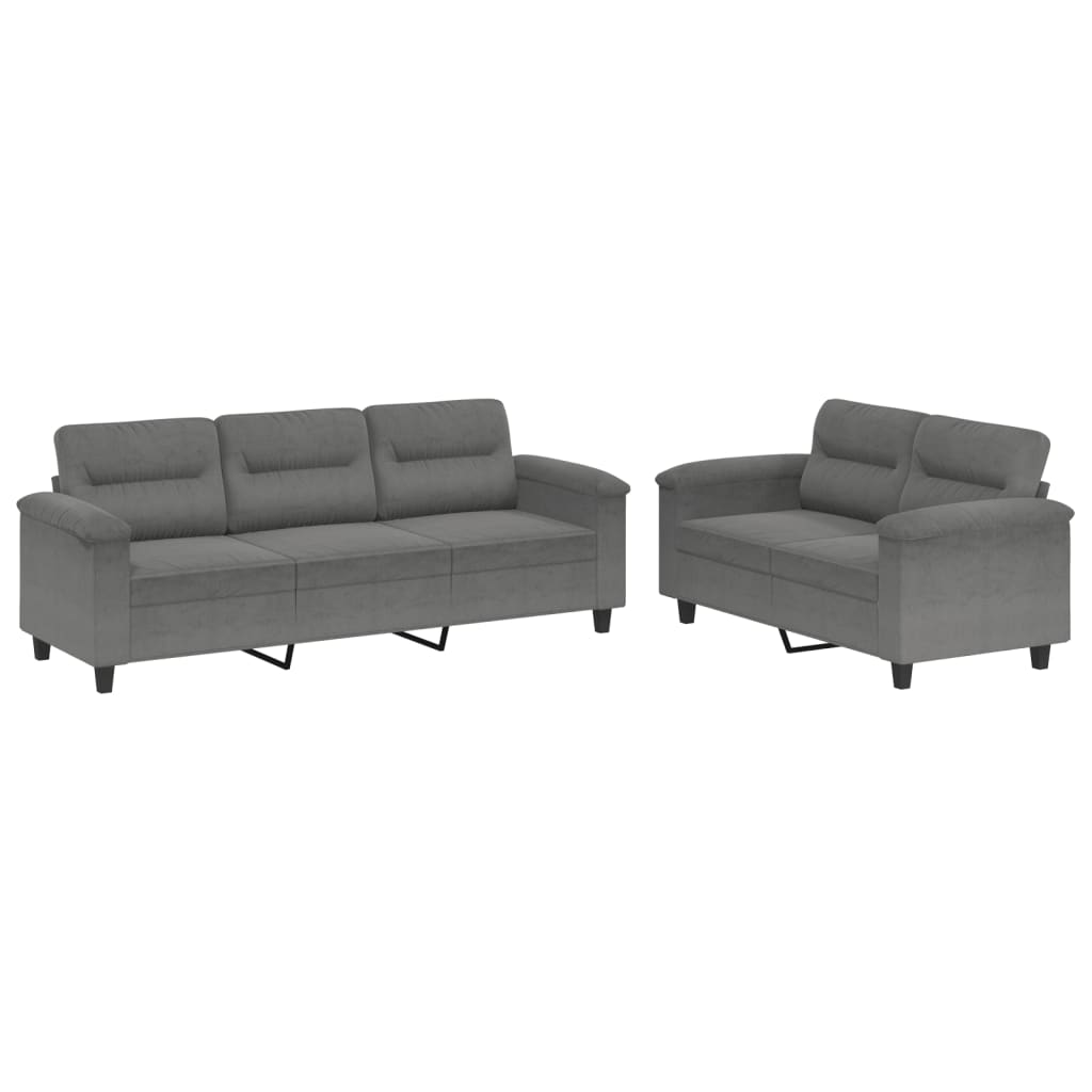 Set Divani 2 pz con Cuscini Grigio Scuro in Tessuto Microfibra | homemem39