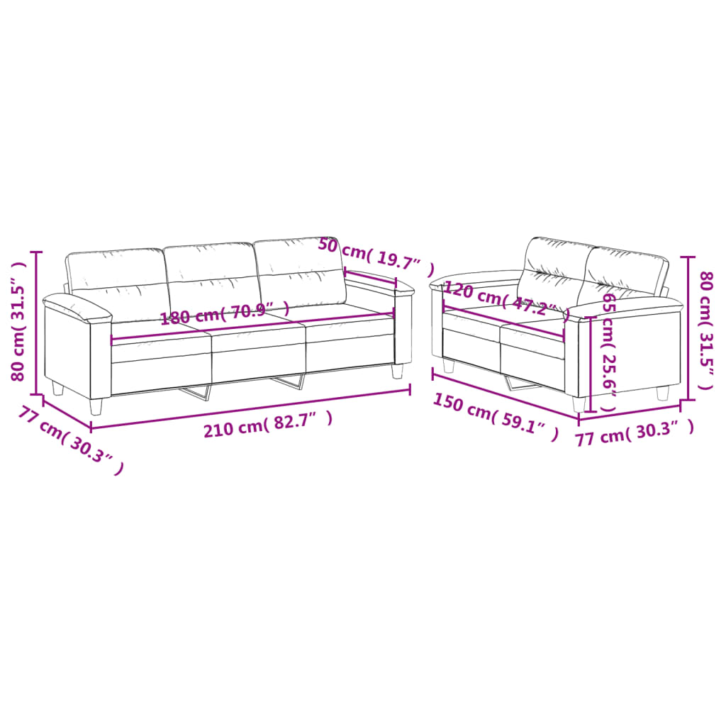 Set Divani 2 pz con Cuscini Grigio Scuro in Tessuto Microfibra | homemem39